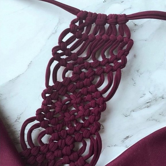 ✨Burgundy Woven Racerback High Cut Cheeky Bikini ✨ - Picture 3 of 5